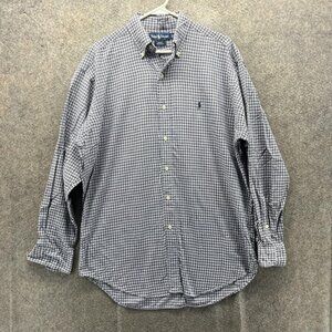 Ralph Lauren Shirt Mens Medium Blue Check Long Sleeve Button Front Casual Woven
